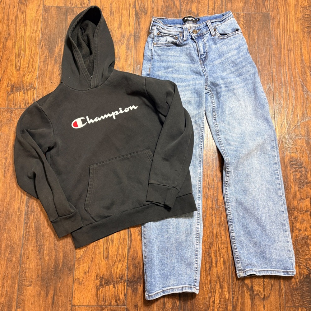 Champion RSQ Hoodie and Jeans Set Boys 10/12 Black Blue Pullover Straight Leg